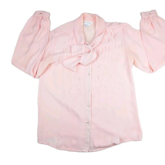 Vintage Susan Hutton Soft Pink Size 8 Blouse Button Down Shirt tie READ - Picture 15 of 16